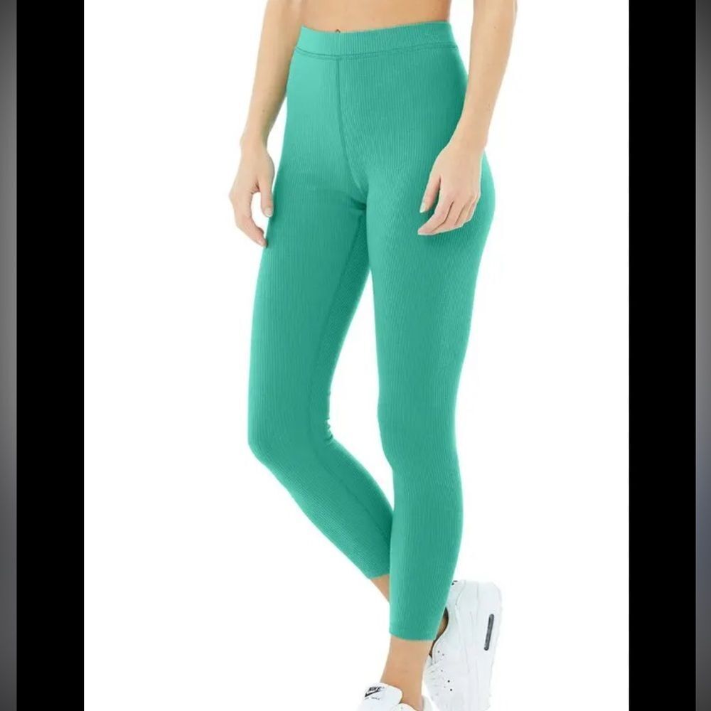 Alo Yoga Blissful Ribbed High Waist Legging Ocean Mist 7/8